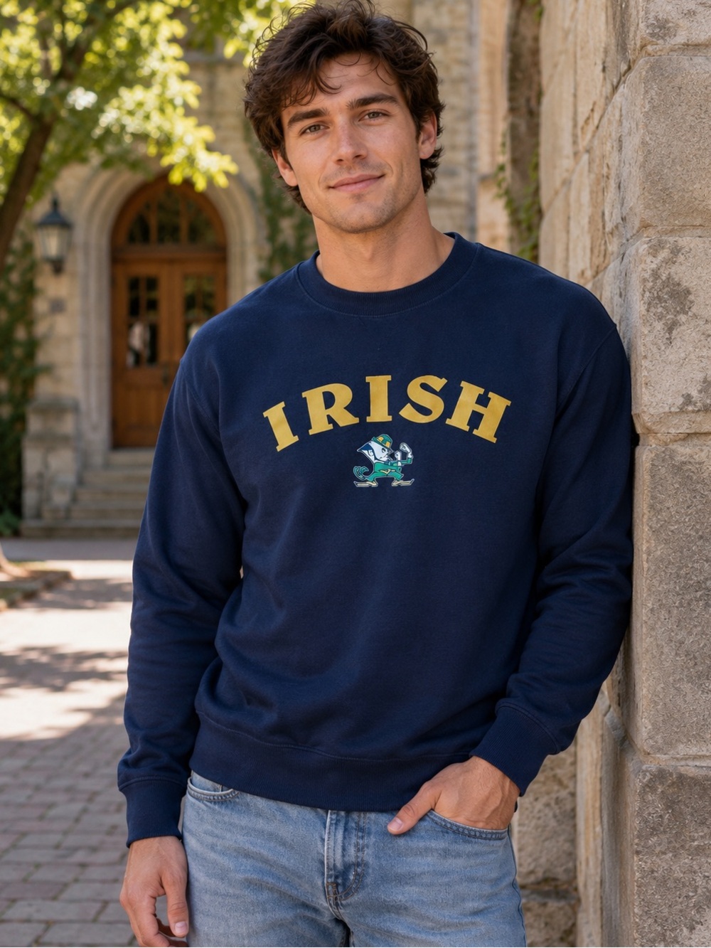 🍀Champion Navy Crewneck with Notre Dame Fighting Irish Graphic☘️